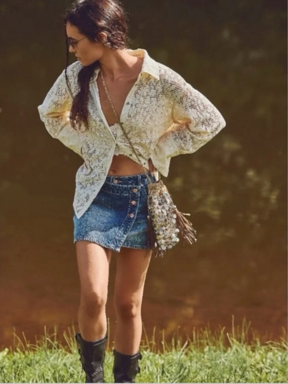 Free People Dainty Ethereal In Your Dreams Lace Button Down Shirt Ivory Large